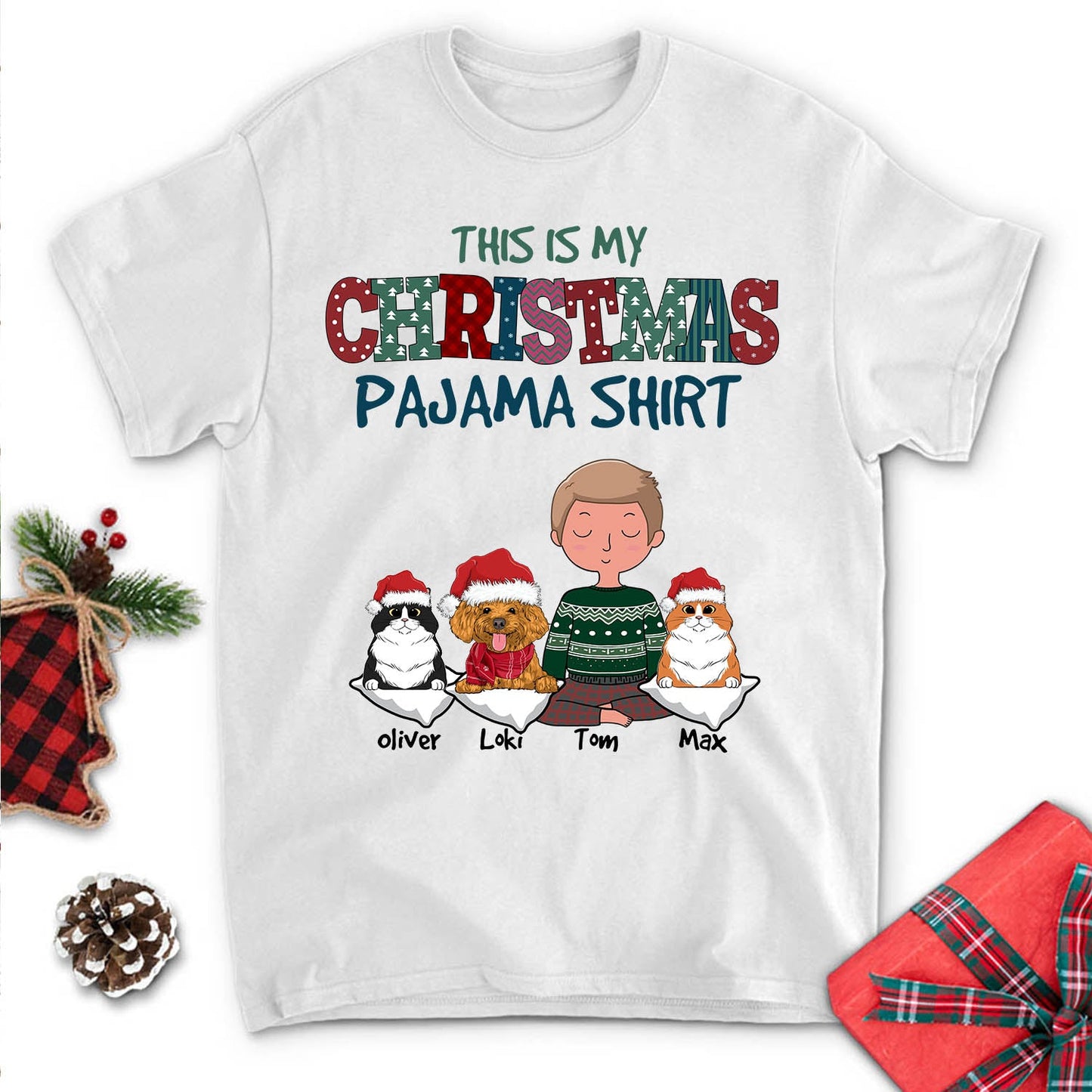 Pet Christmas Pajama Shirt - Personalized Custom Unisex T-shirt
