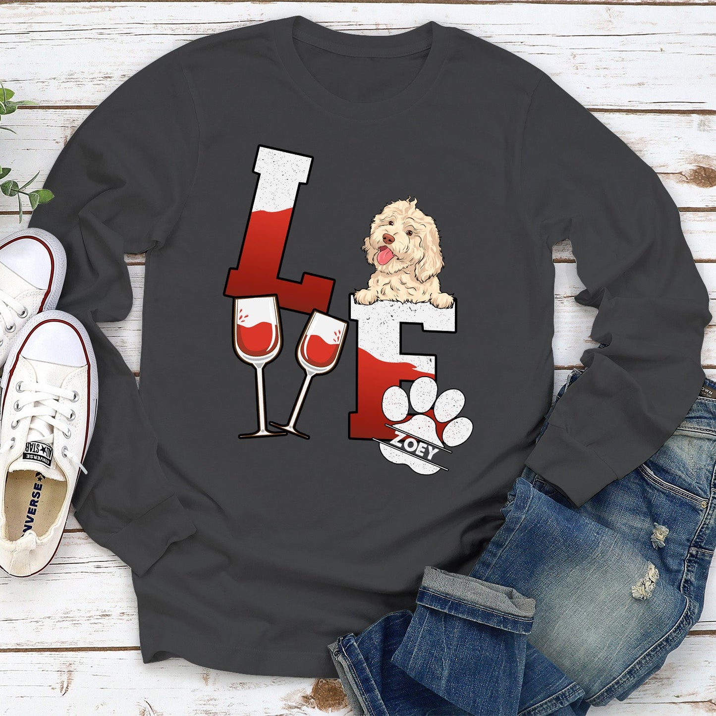 Beer/Wine Love Dog - Personalized Custom Long Sleeve T-shirt