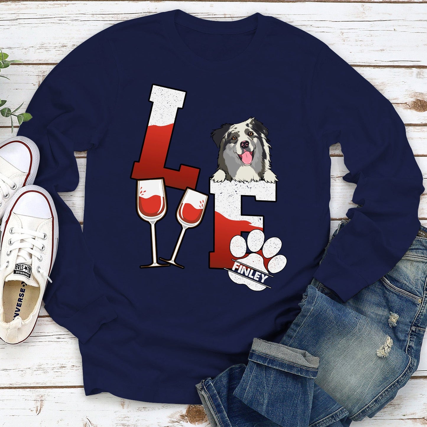 Beer/Wine Love Dog - Personalized Custom Long Sleeve T-shirt