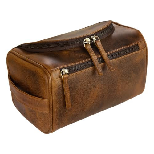 ELIZO Premium REAL Leather Toiletry Bag for Men Dopp Kitt Hanging Mens Toiletry Large TSA Toiletries Bag Shaving Grooming Bag Organizer