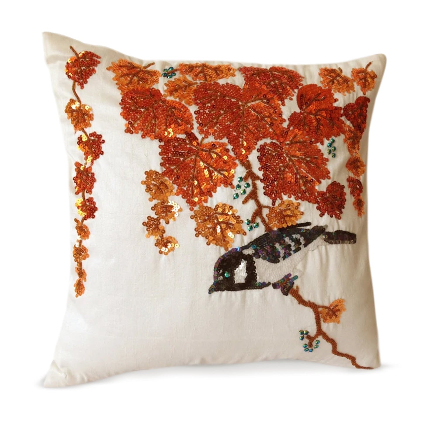 Autumn Leaves and Bird Pillow
