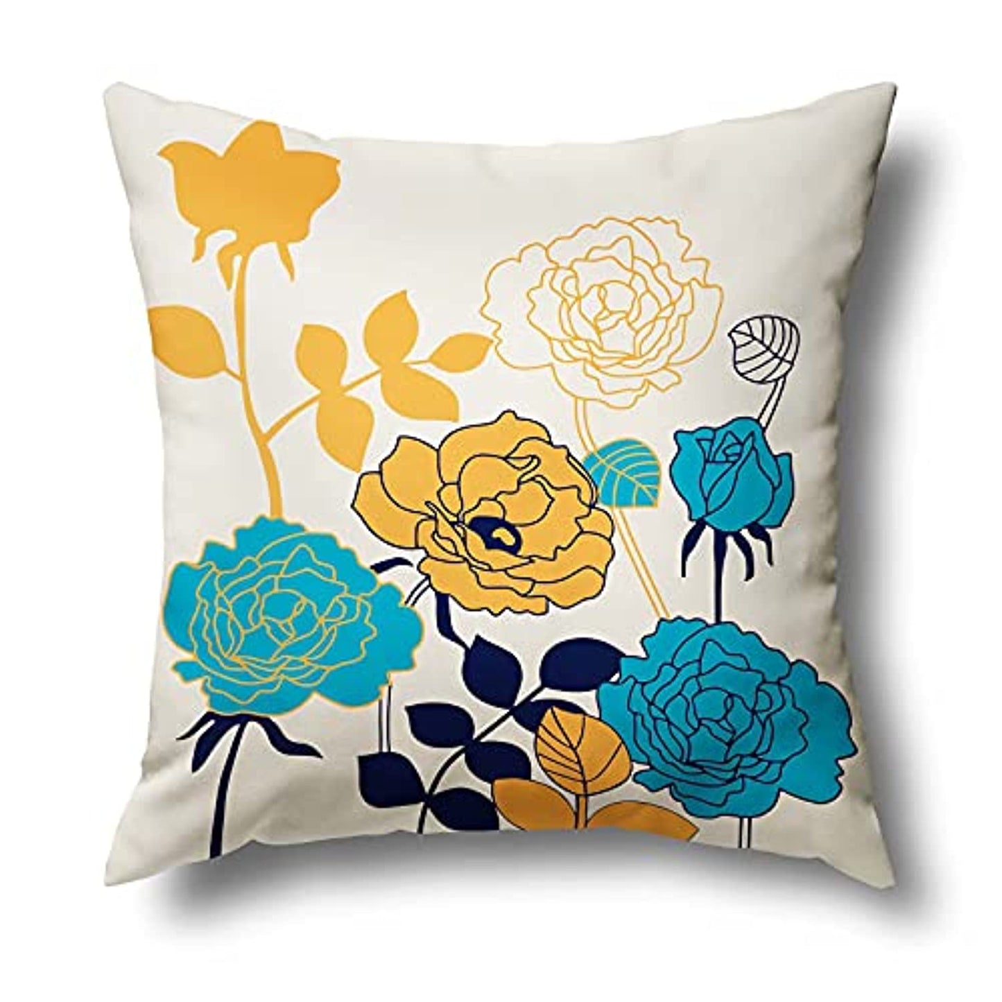 Decorative Pillow Covers 18x18 Flower Blue Yellow Bird Pattern