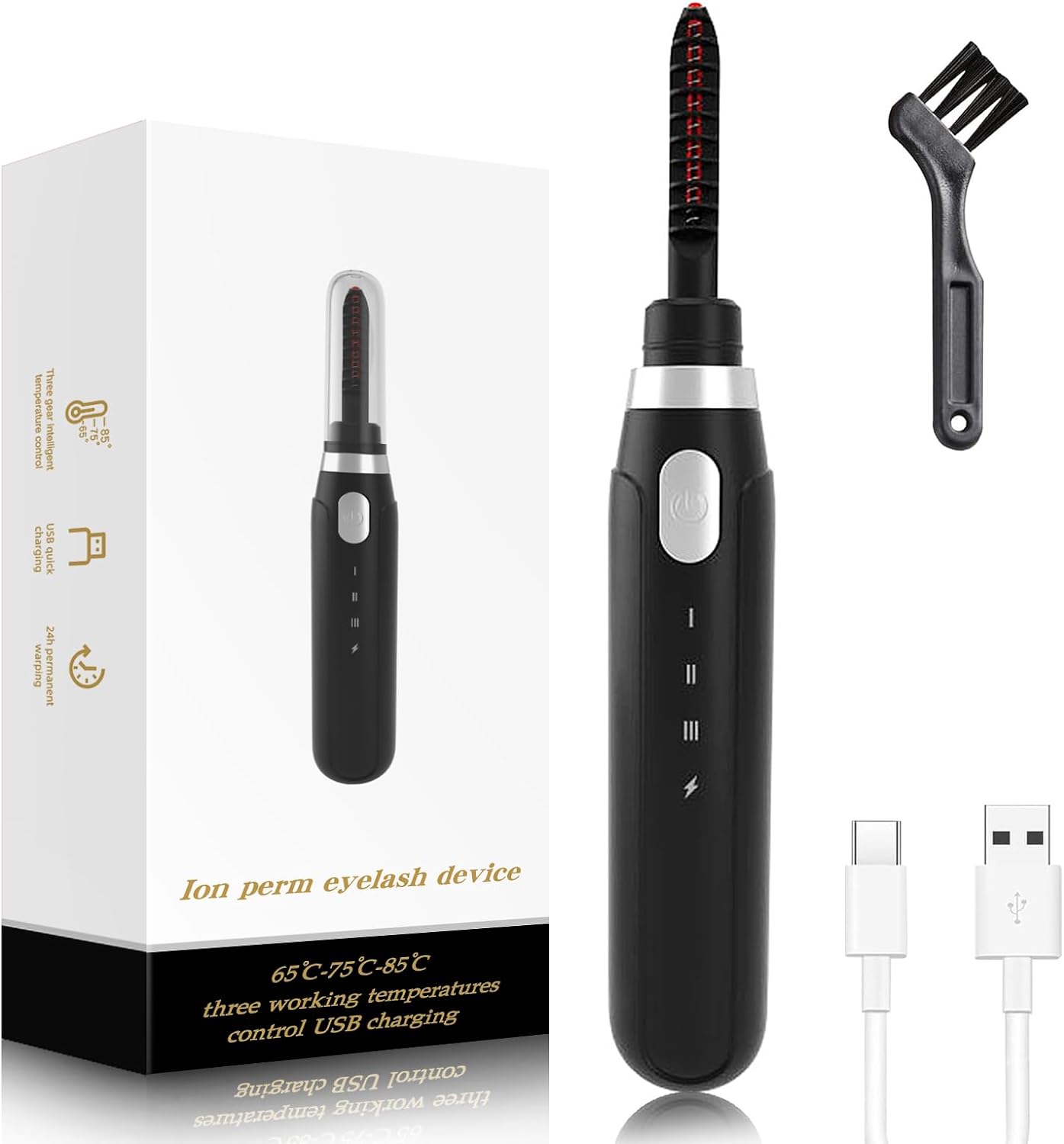 Heated Eyelash Curlers, Heated Lash Curler with Comb Eyelash Electric Curler 3 Temp Settings, USB Rechargeable Eye Lash Curler, Heated Curling Eyelash Wand, Black