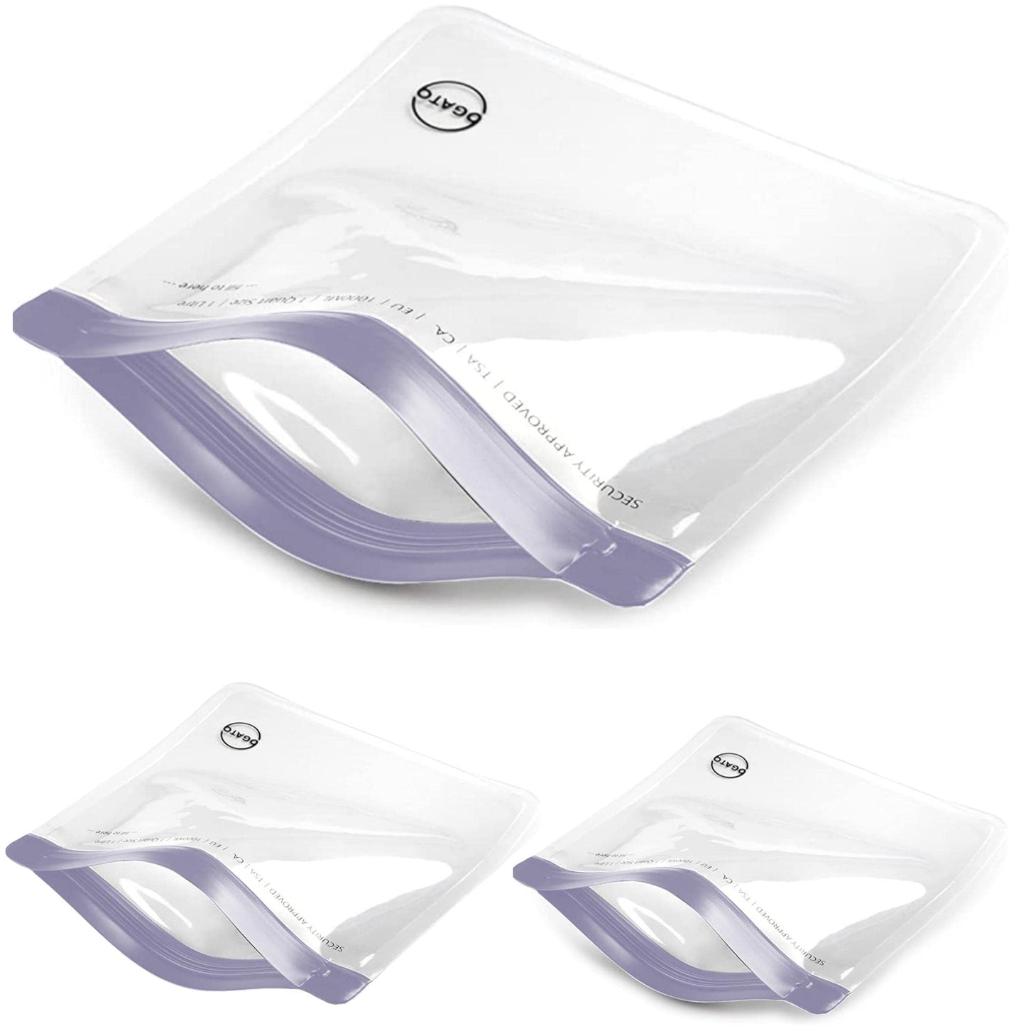 Ogato 3pcs - TSA Approved Toiletry Bag - Our Quart Size Clear Toiletry Bags are Security Approved Worldwide for Liquids & Cosmetics - 100% 3-1-1 Compliant Clear Travel Bags for Toiletries Violet