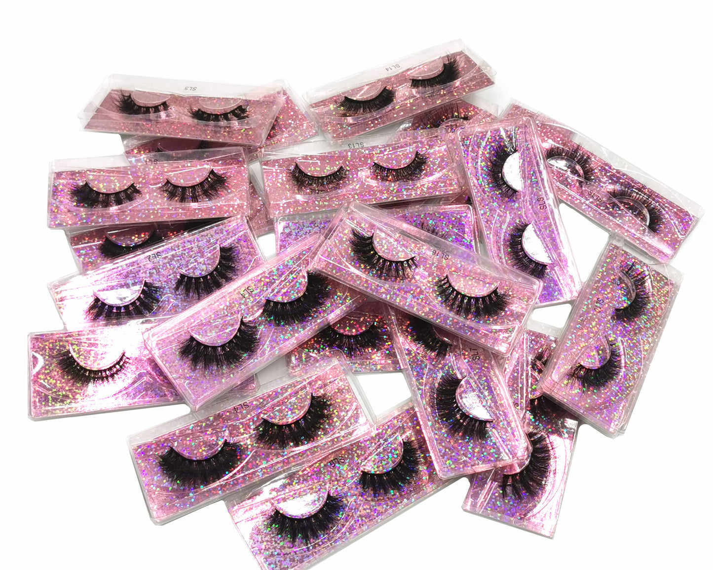 Ellazzle 100 Pairs Faux Mink Eyelashes Wholesale Lashes Pack, Lashes Natural Look 16mm-20mm False Eyelashes Pink
