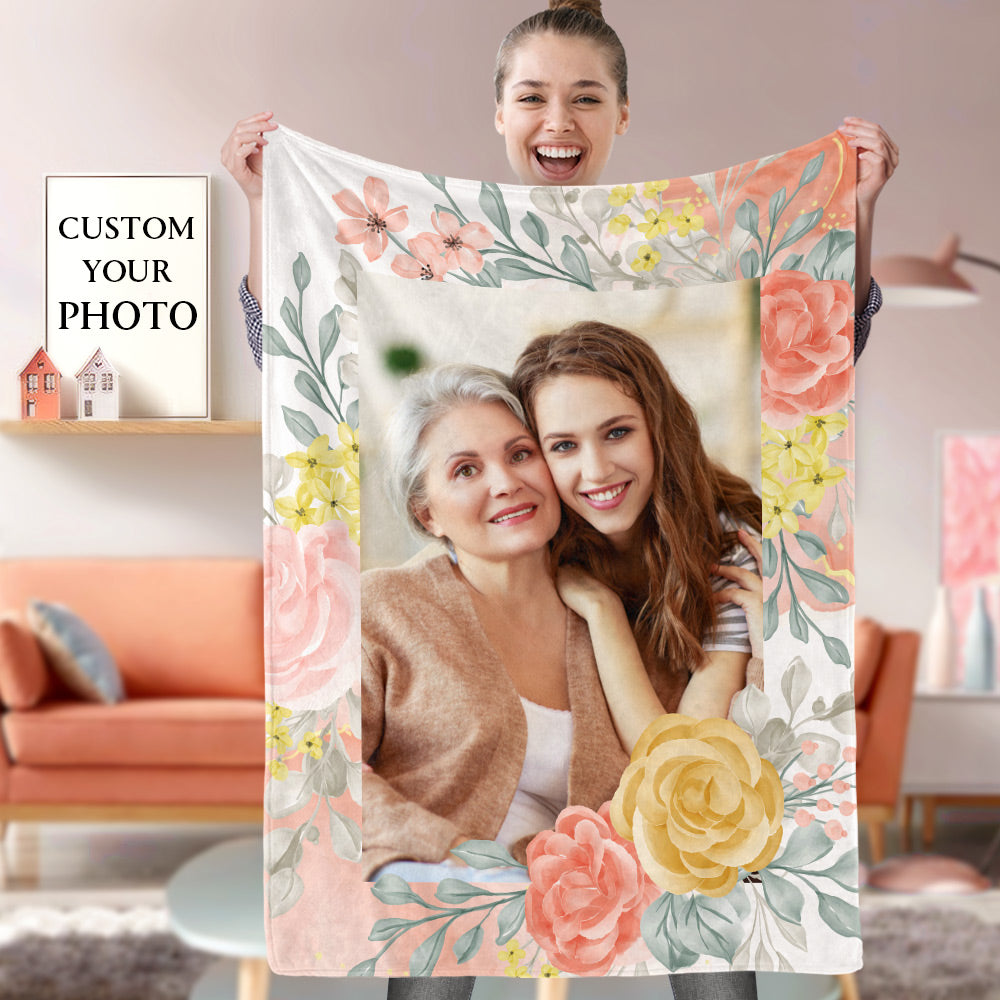 Custom Photo Blanket Personalized Blanket Gift Watercolor Blanket for Mom