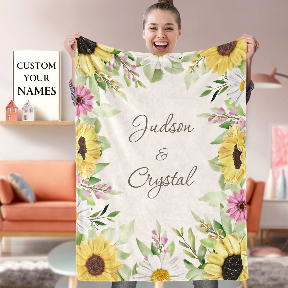 Personalized Name Blanket Custom Text Blanket Watercolor Flowers Blanket Unique Gift For The Family