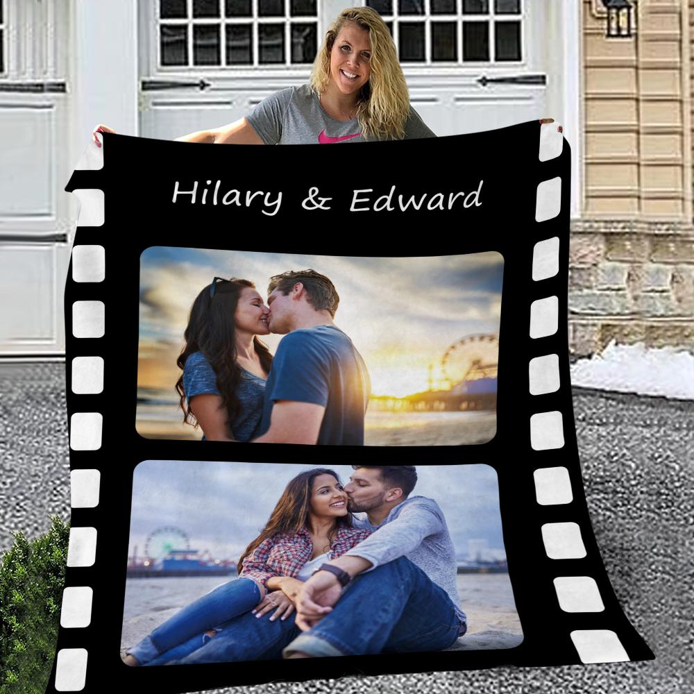 Custom Photo Blanket Engraved Black Blanket Valentine's Day Gift