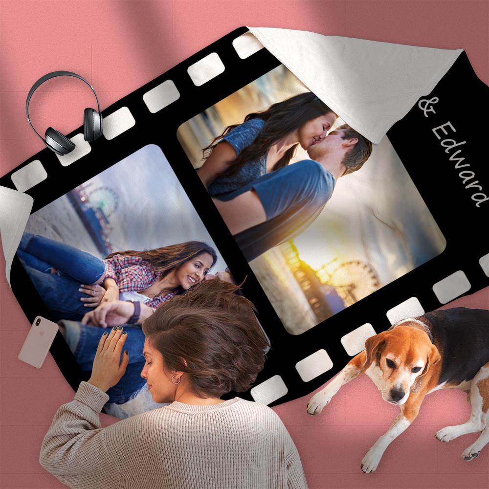 Custom Photo Blanket Engraved Black Blanket Valentine's Day Gift