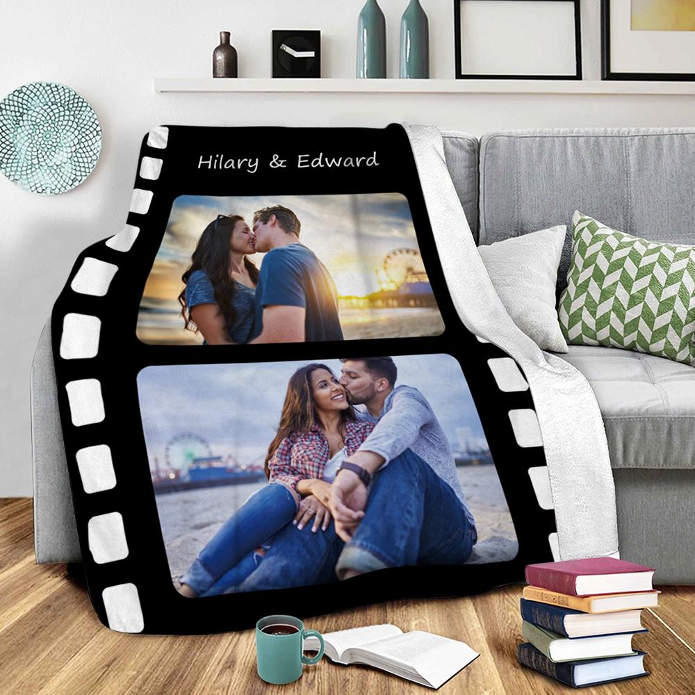 Custom Photo Blanket Engraved Black Blanket Valentine's Day Gift