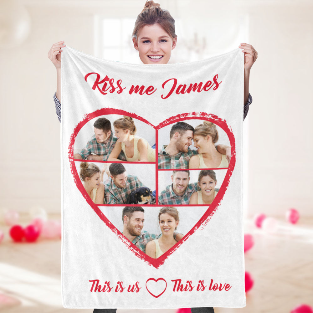 Custom Photo Blanket Personalized Text Blanket Couple Gifts Love Heart Blanket