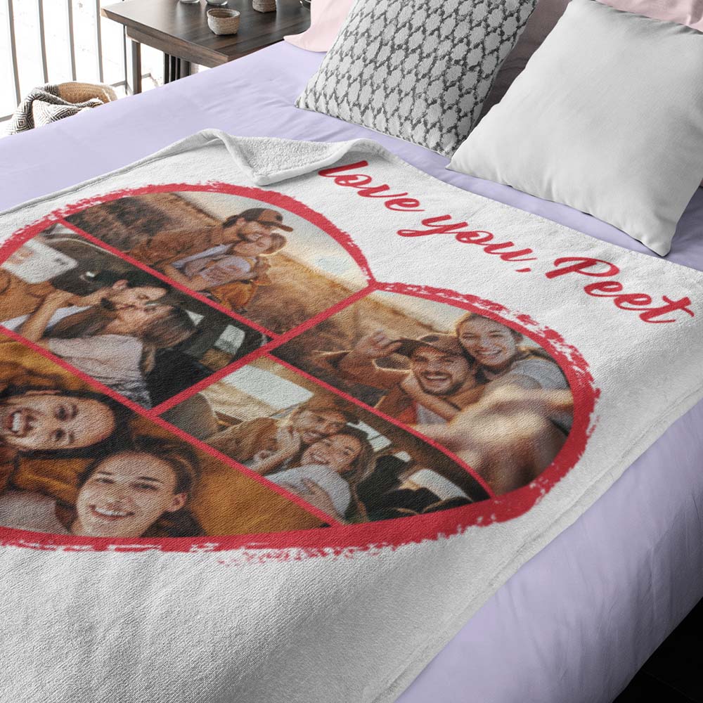 Custom Photo Blanket Personalized Text Blanket Couple Gifts Love Heart Blanket