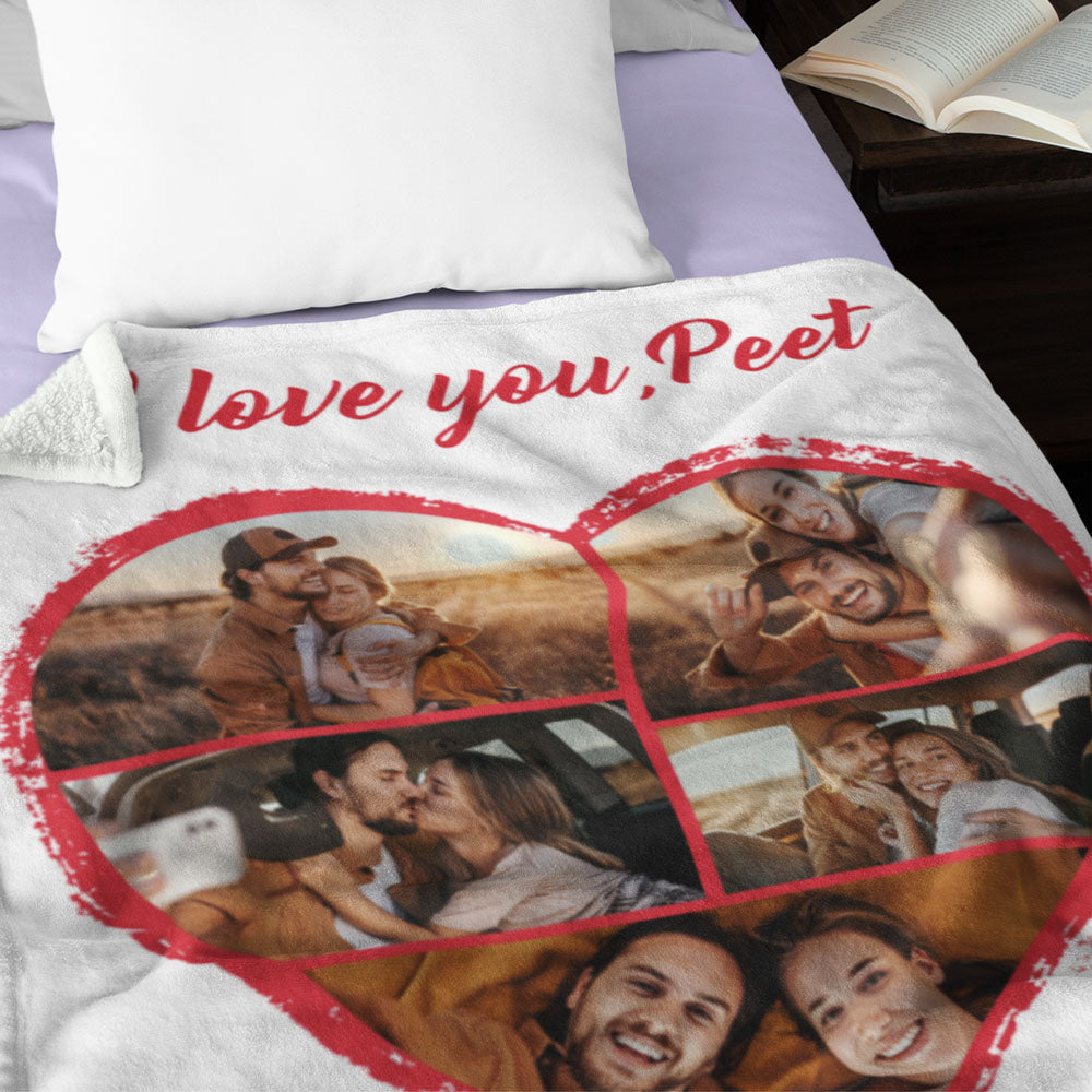 Custom Photo Blanket Personalized Text Blanket Couple Gifts Love Heart Blanket