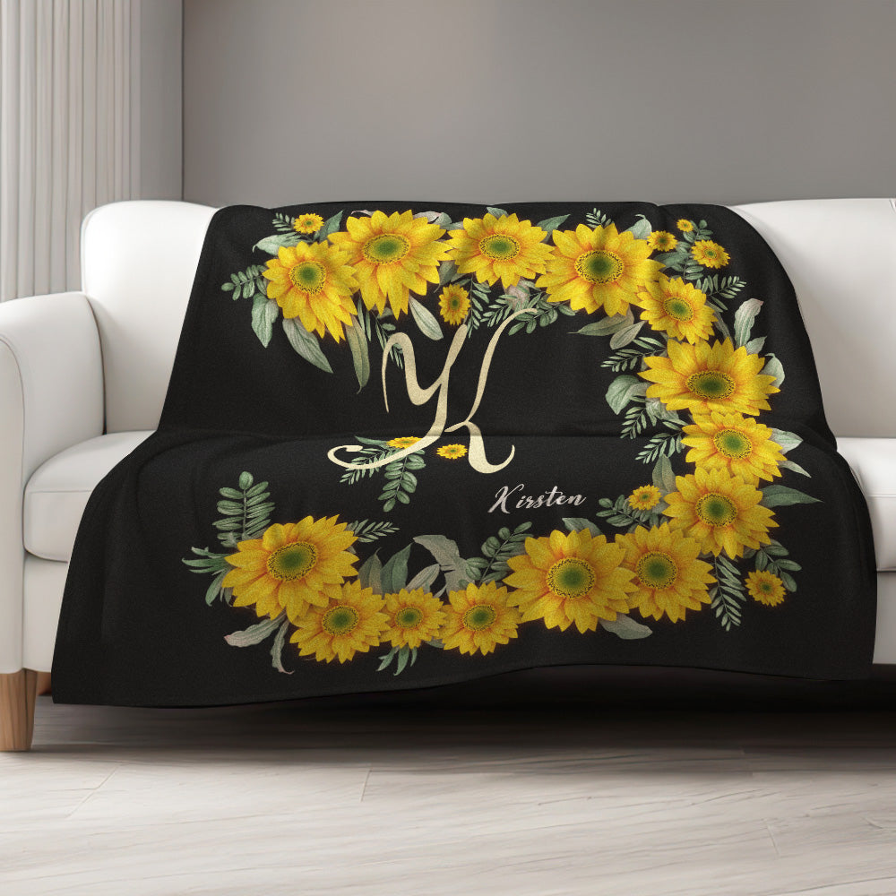 Custom Name Blanket Sunflower Black Blanket