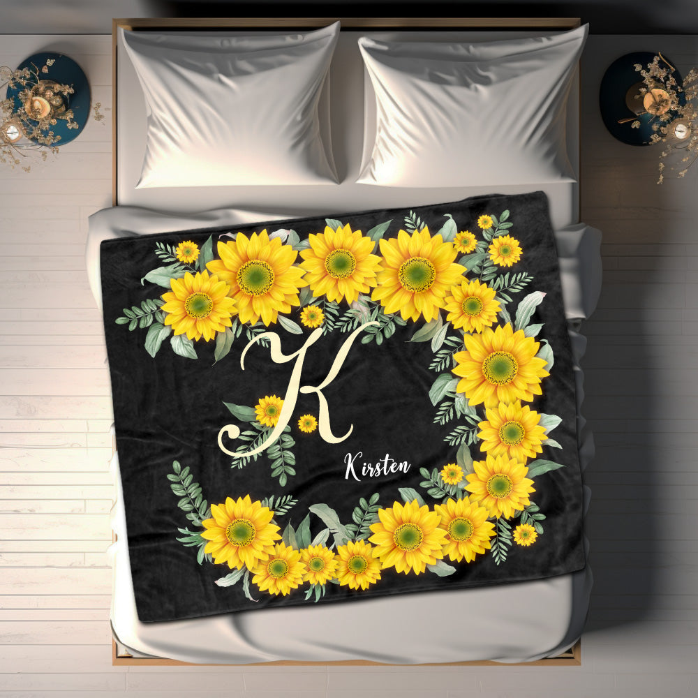 Custom Name Blanket Sunflower Black Blanket