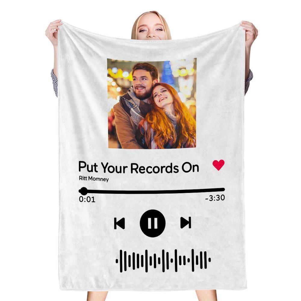 Scannable Spotify Code Photo Engraved Black Blanket Gifts for Couple