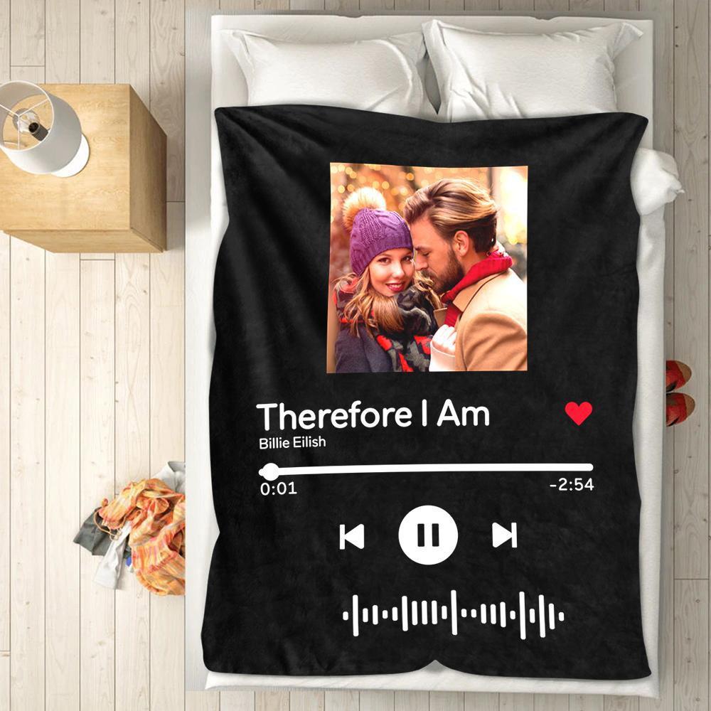 Scannable Spotify Code Photo Engraved Black Blanket Gifts for Couple