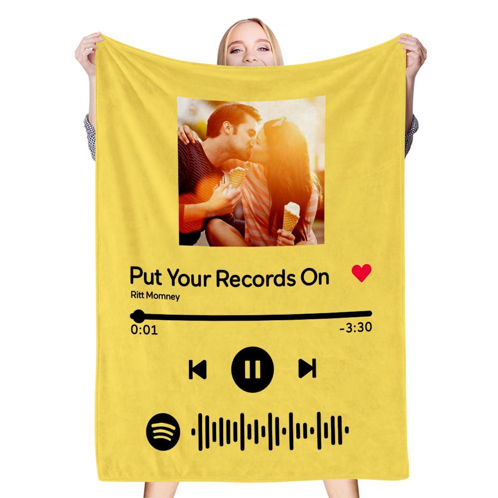 Scannable Spotify Code Photo Engraved White Blanket Warm Thicken Blanket Optional Thickness Cozy Winter Warm Gifts for Couple