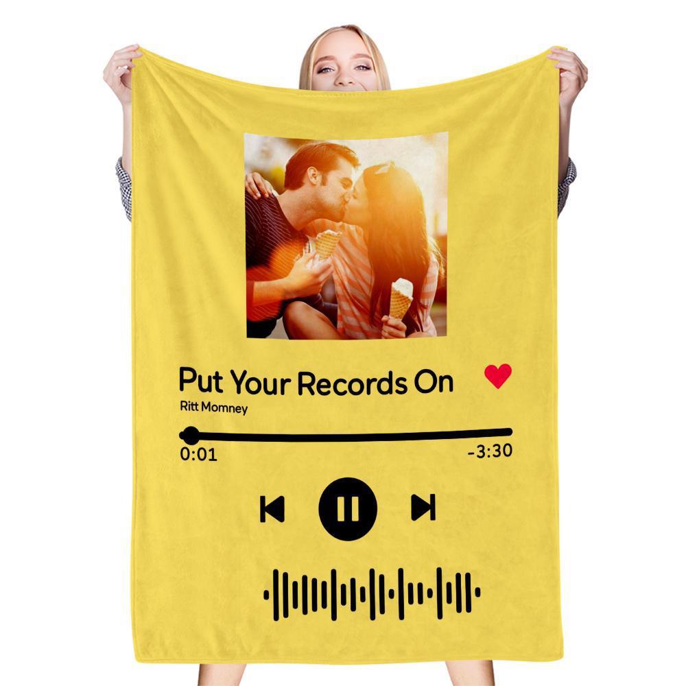 Scannable Spotify Code Photo Engraved Black Blanket Gifts for Couple