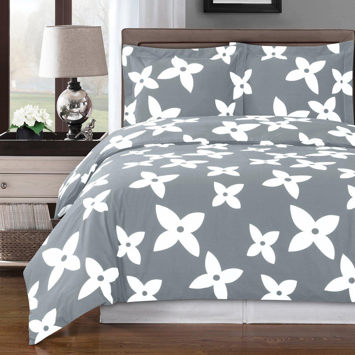 Duvet Cover Set - Desiree-Royal Tradition-Full/Queen-Gray/White-Egyptian Linens