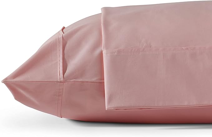 100% Cotton Percale Pillowcases Queen Size, White, 2 Pieces of Pillow Case, Crisp