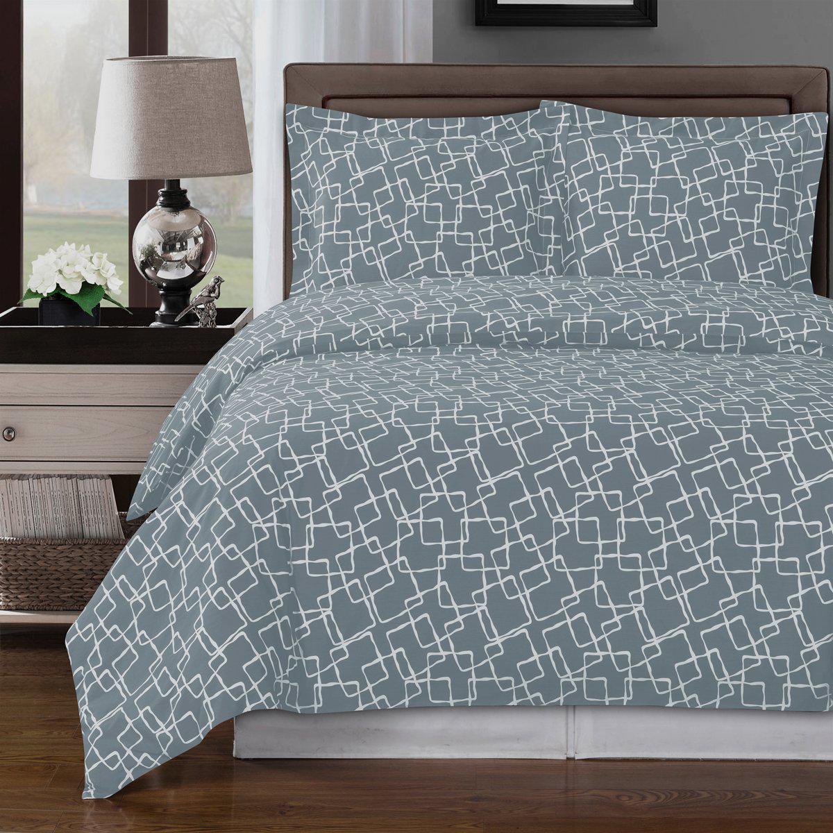Duvet Cover Set - Eva-Royal Tradition-Full/Queen-Gray/White-Egyptian Linens