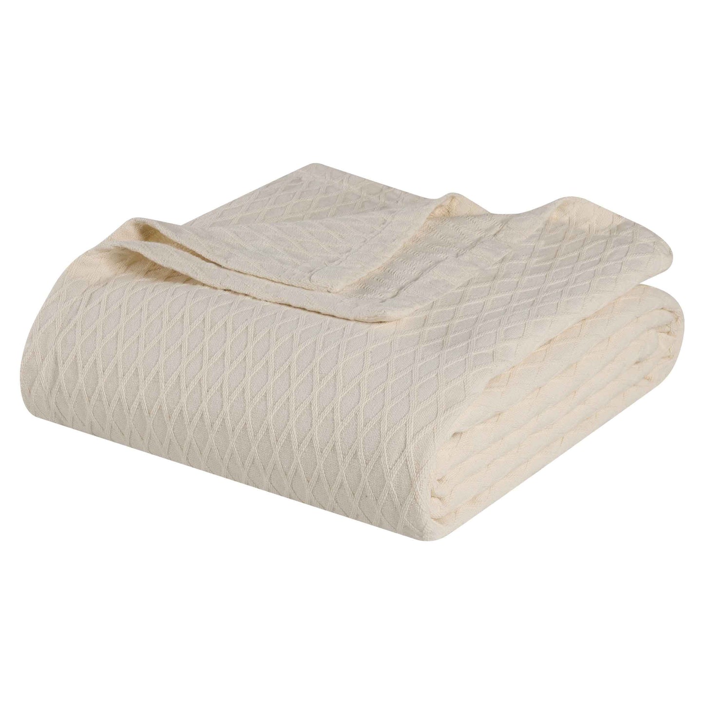 Cotton All Season Diamond Bed Blanket & Sofa Throw - Ivory