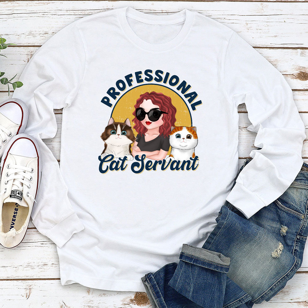 Professional Cat Servant Cartoon - Personalized Custom Long Sleeve T-shirt
