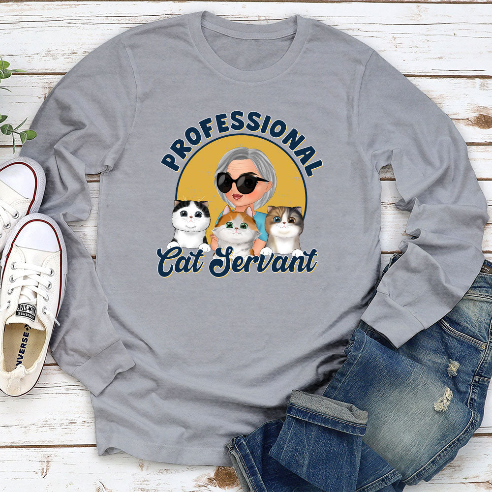 Professional Cat Servant Cartoon - Personalized Custom Long Sleeve T-shirt