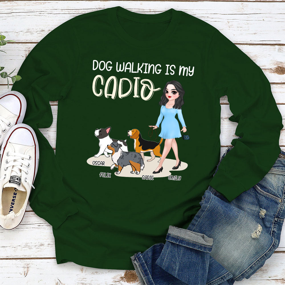 Dog Walking Is My Cardio - Personalized Custom Long Sleeve T-shirt