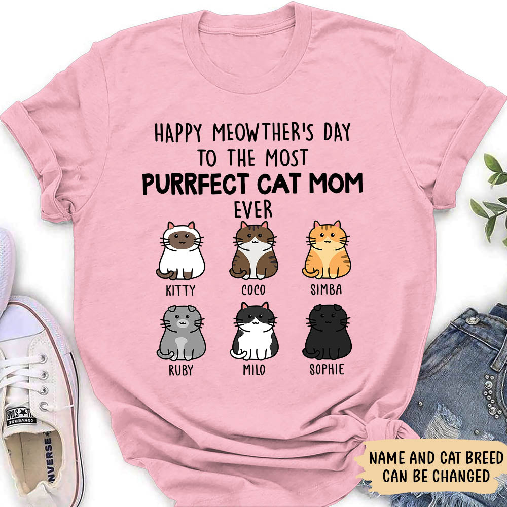 Purrfect Cat Mom - Personalized Custom Women's T-shirt - Gifts For Cat Lovers