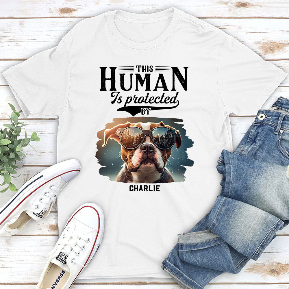 Dad Protected By Dog - Personalized Custom Unisex T-shirt