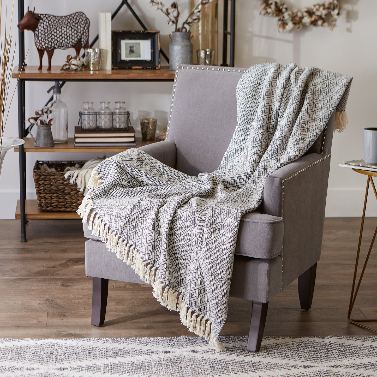 French Blue Fields Of Diamond Throw