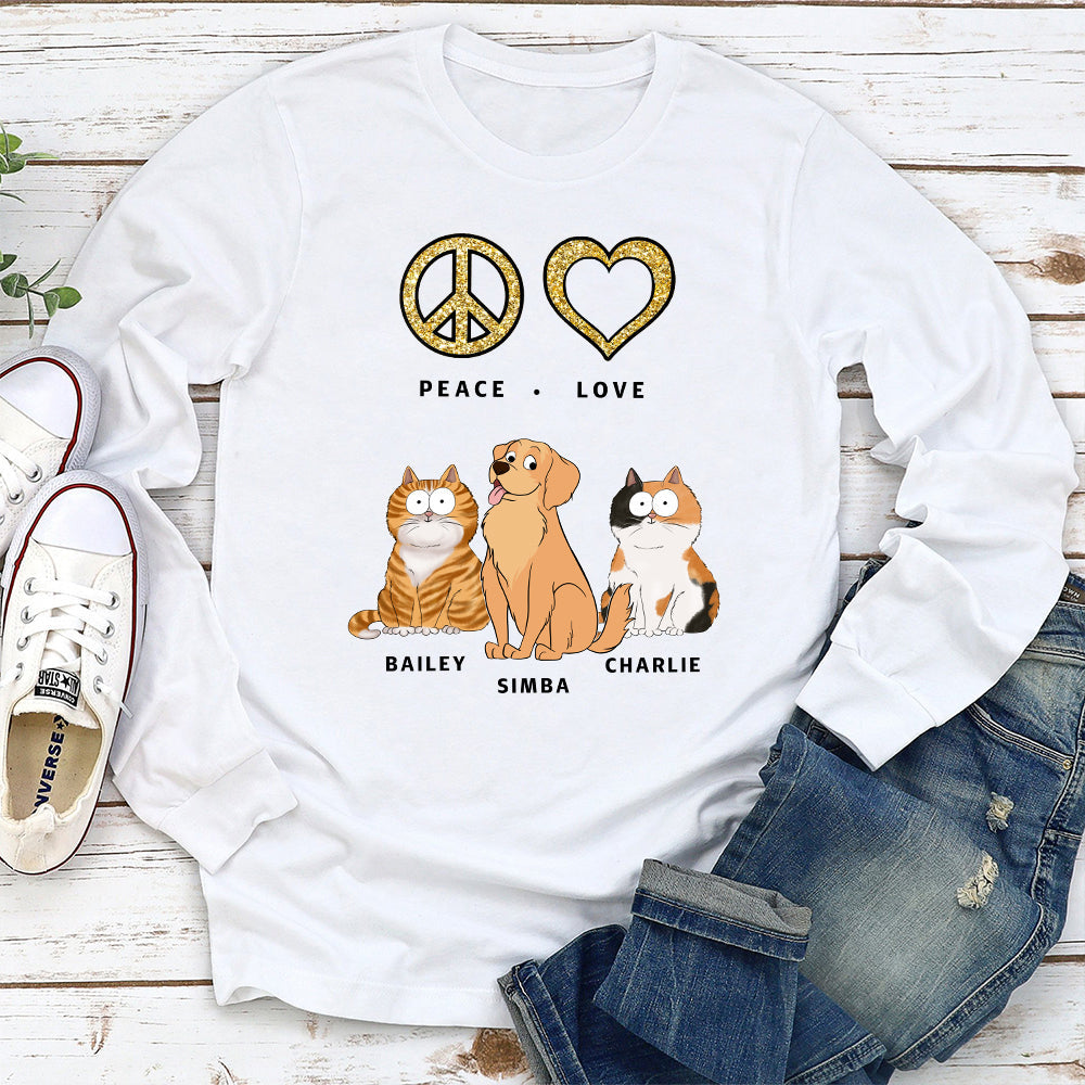 Peace Love Pet Funny - Personalized Custom Long Sleeve T-shirt