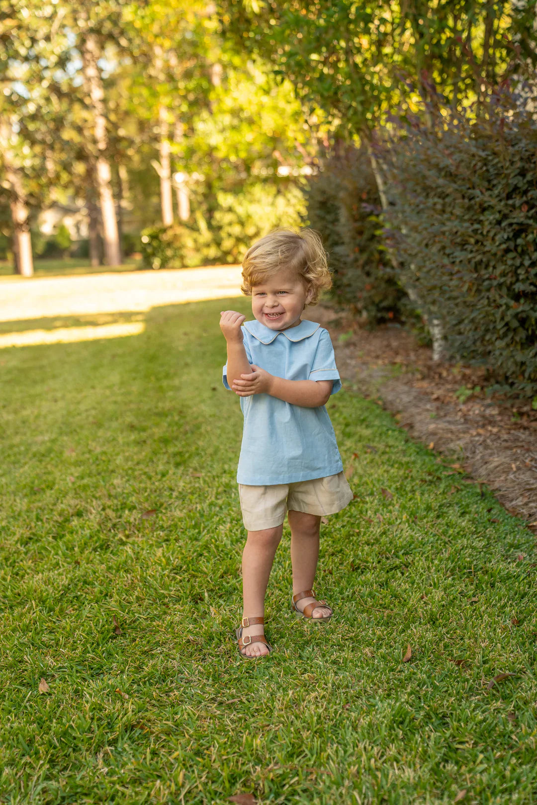 Oliver Linen Short Set, Blue/Tan