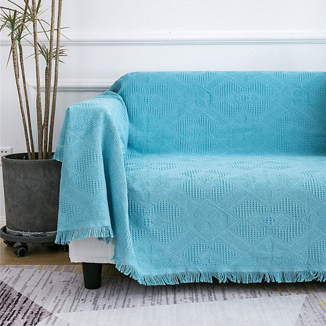 Pure Knitted Cotton Sofa Blanket With Tassel