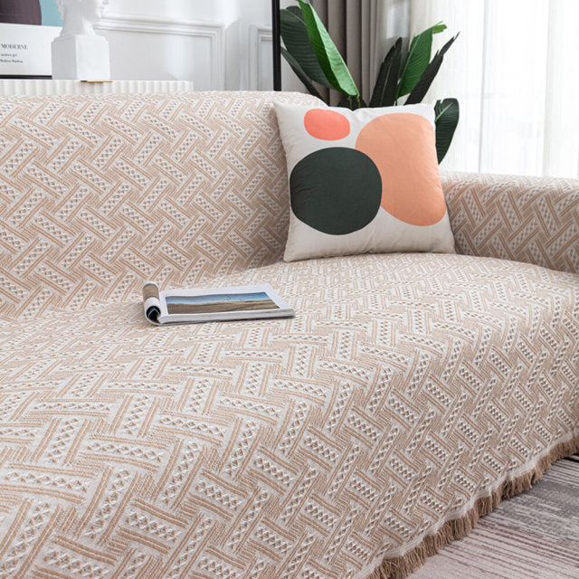 Pure Knitted Cotton Sofa Blanket With Tassel