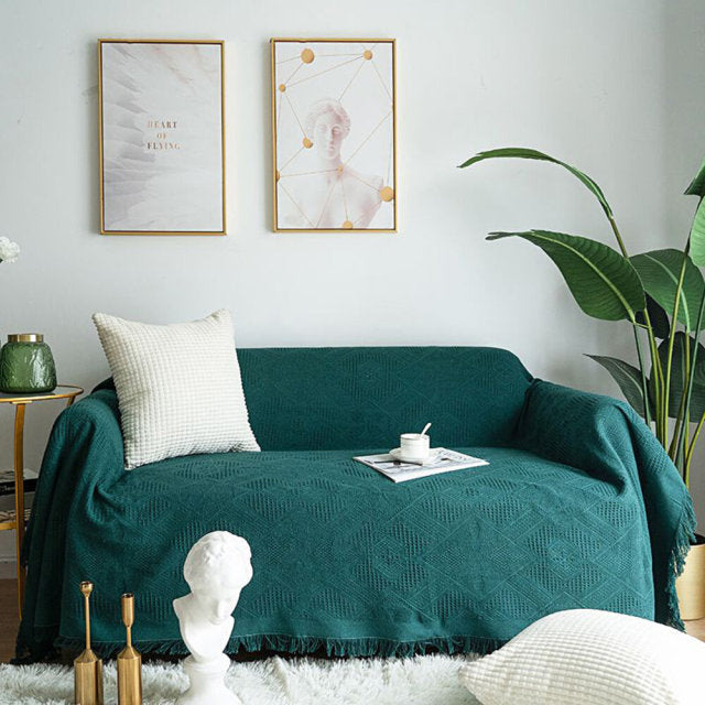 Pure Knitted Cotton Sofa Blanket With Tassel