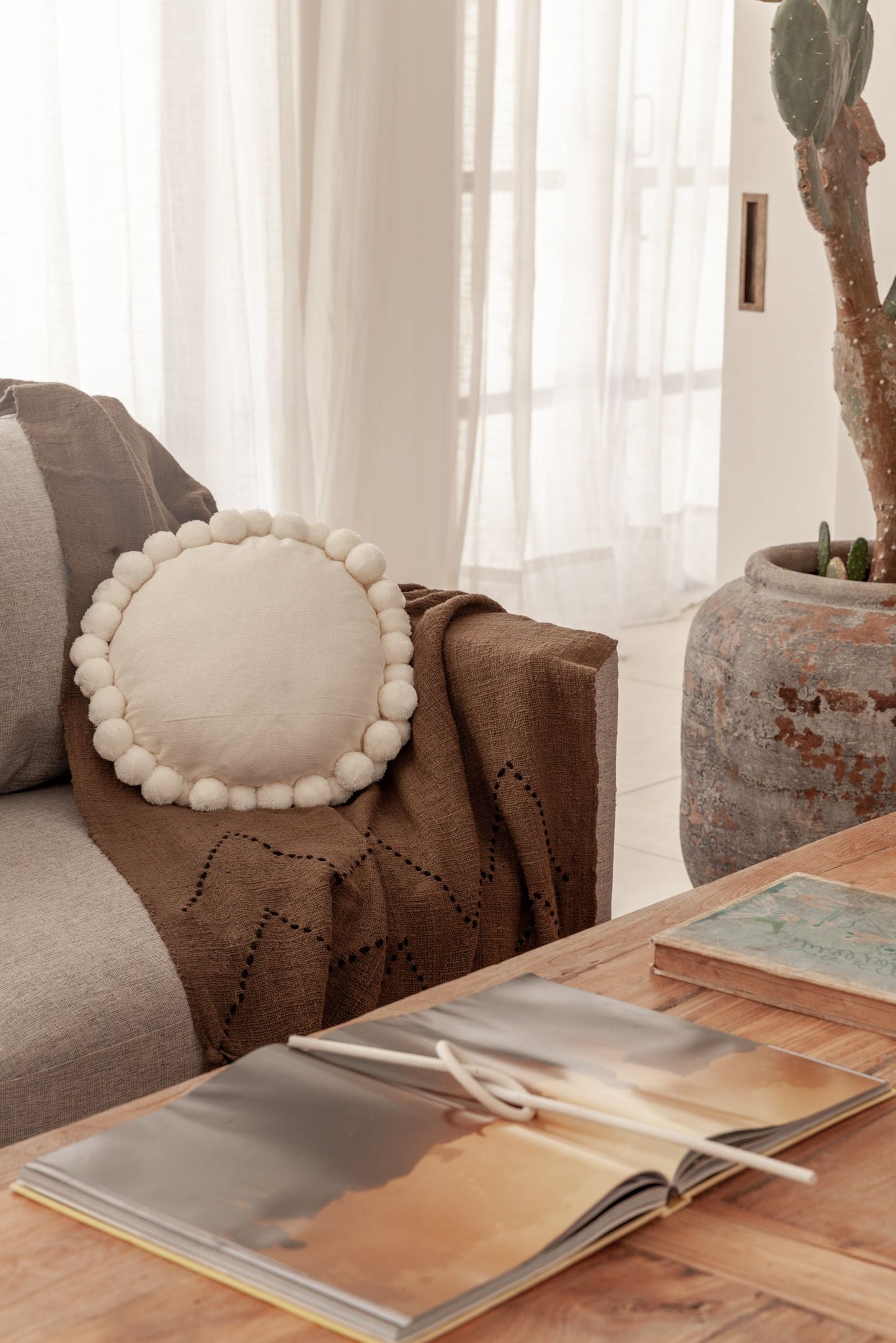 Round Pom Pom Throw Pillow Cover Throw Pillows Village Thrive