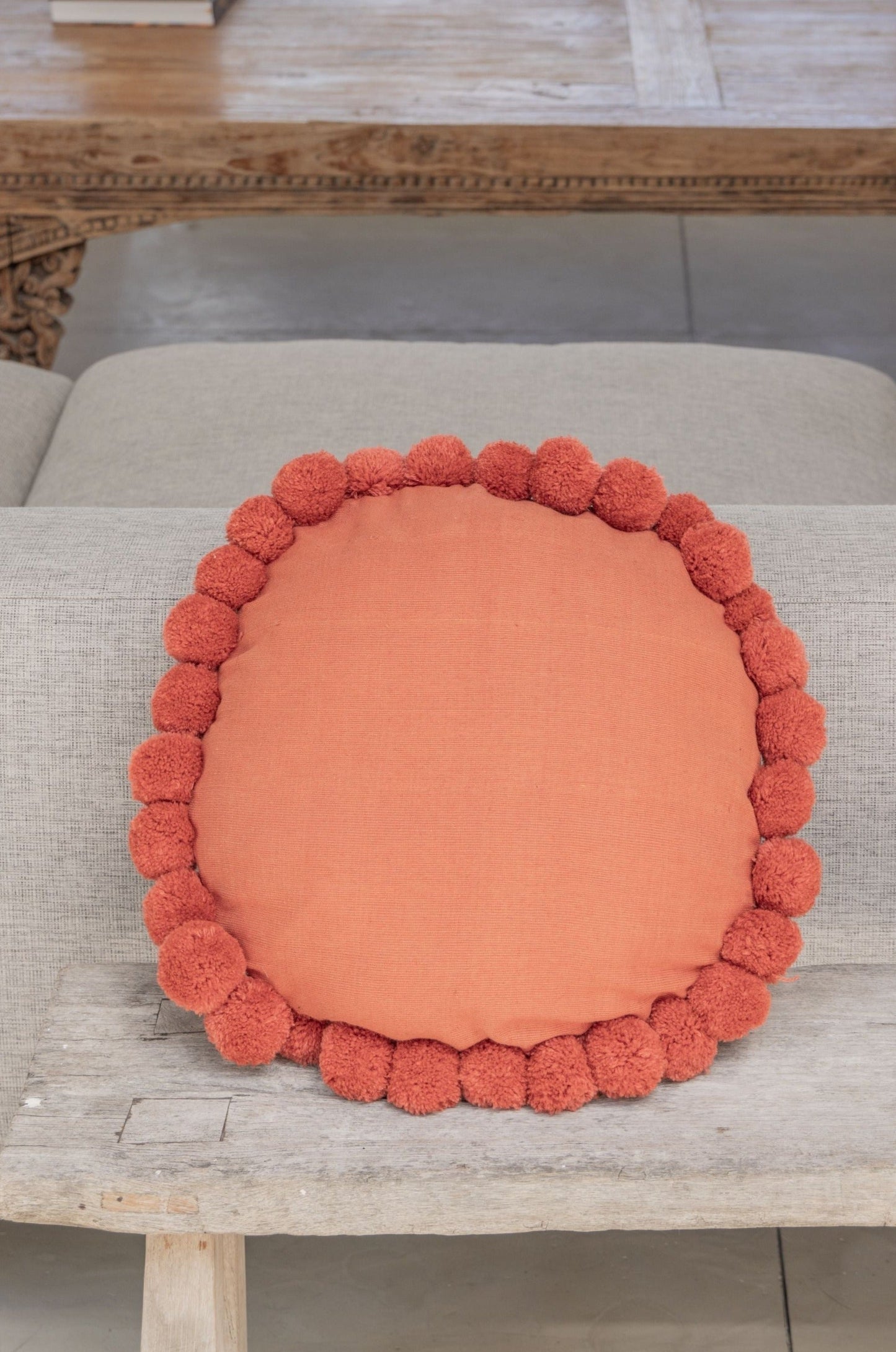 Round Pom Pom Throw Pillow Cover Throw Pillows Village Thrive Terracotta