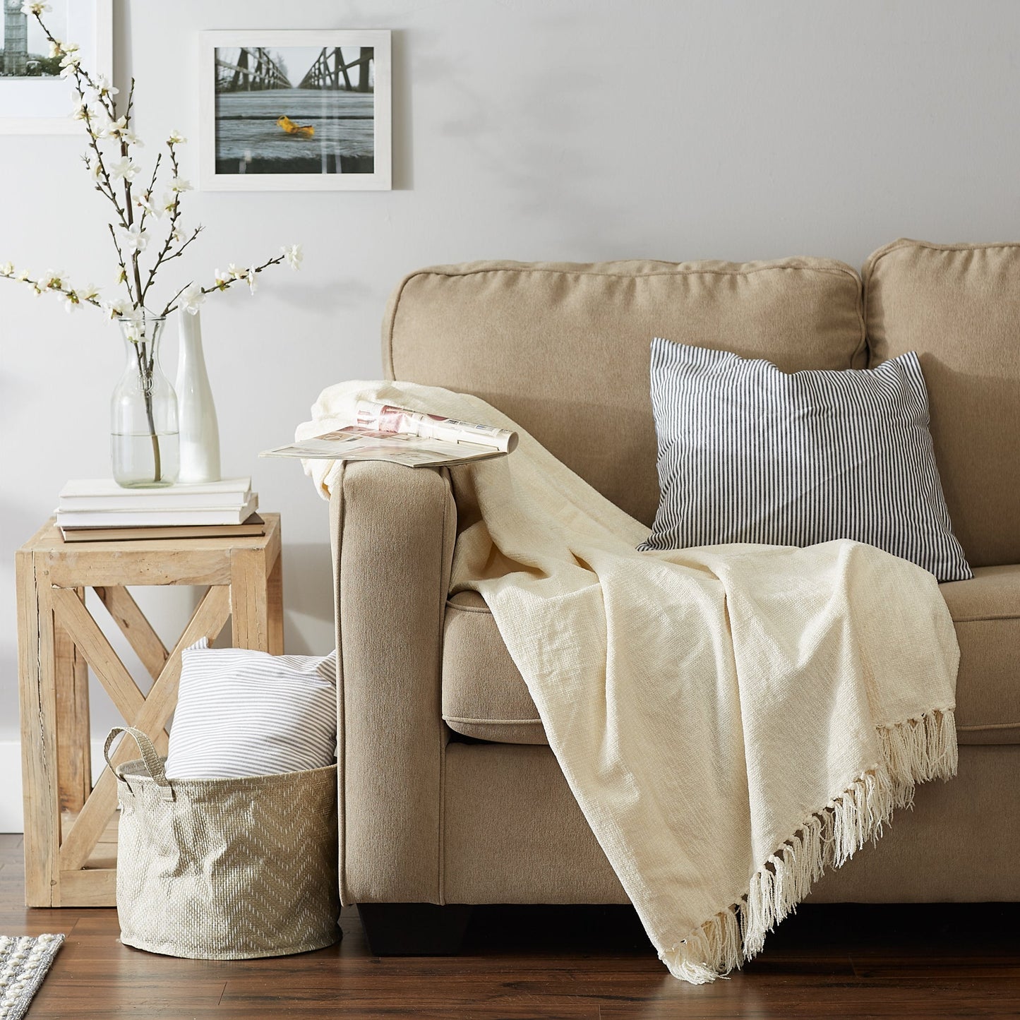 Soft Cream Chenille Throw