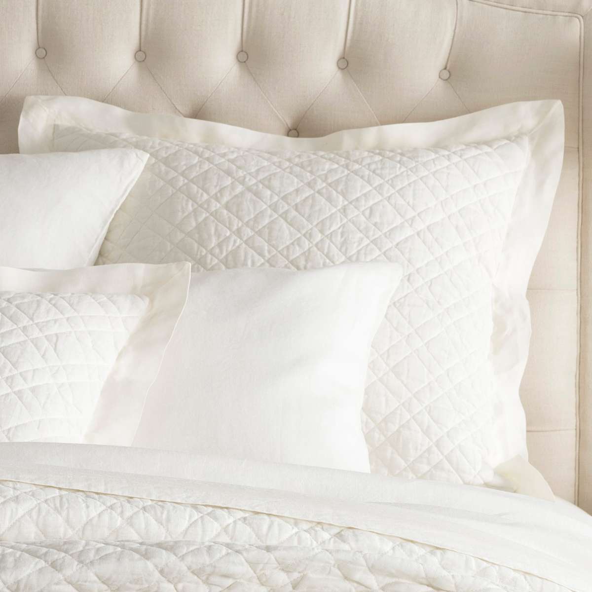 Washed Linen Ivory Quilted Sham
