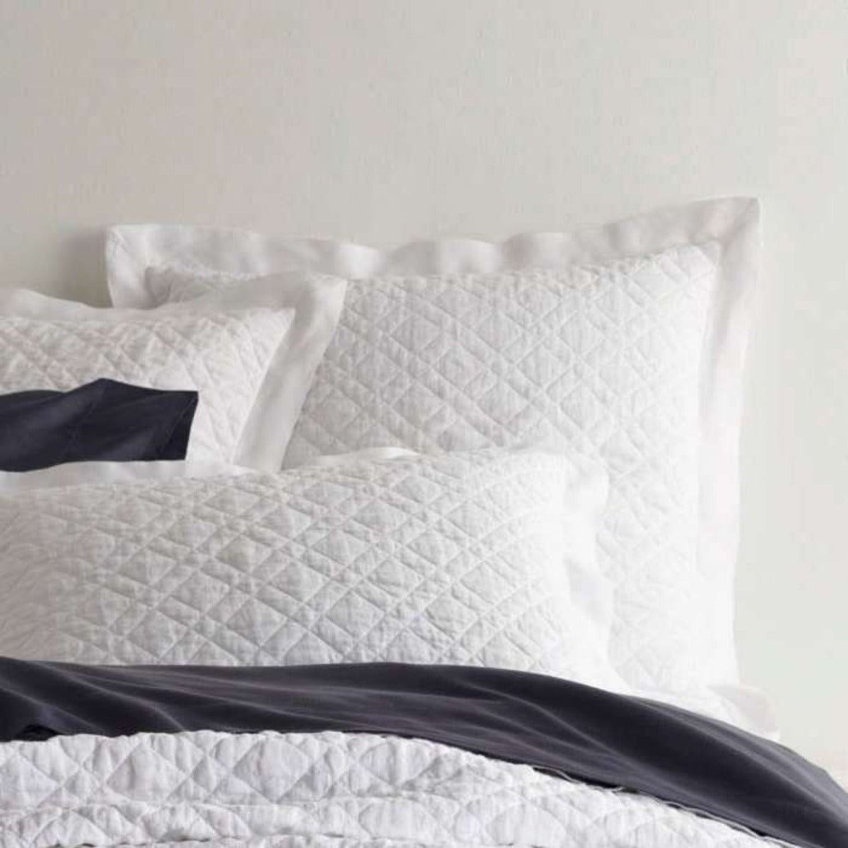 Washed Linen White Quilted Sham