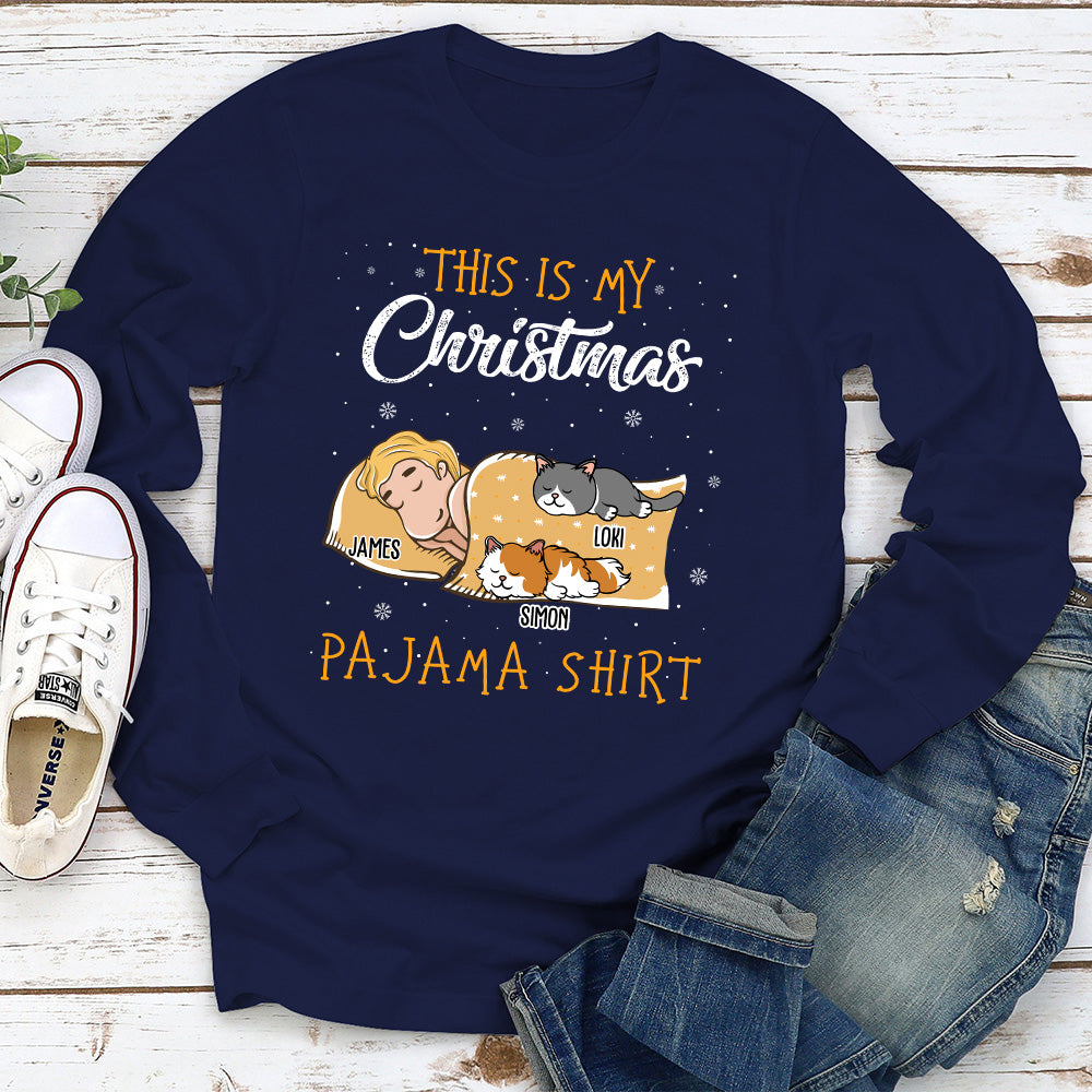 Cat Christmas Pajama Shirt  - Personalized Custom Long Sleeve