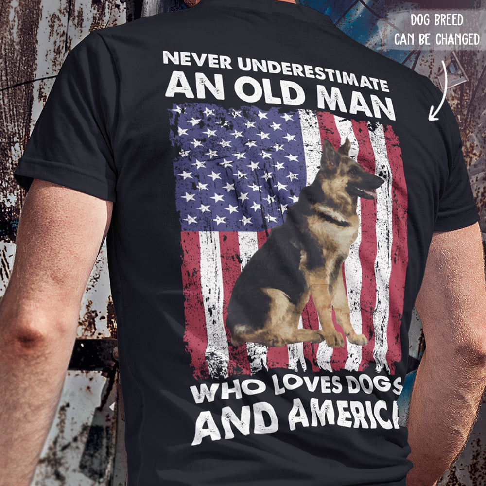 An Old Man Who Loves Dogs And America - Personalized Custom Unisex T-shirt