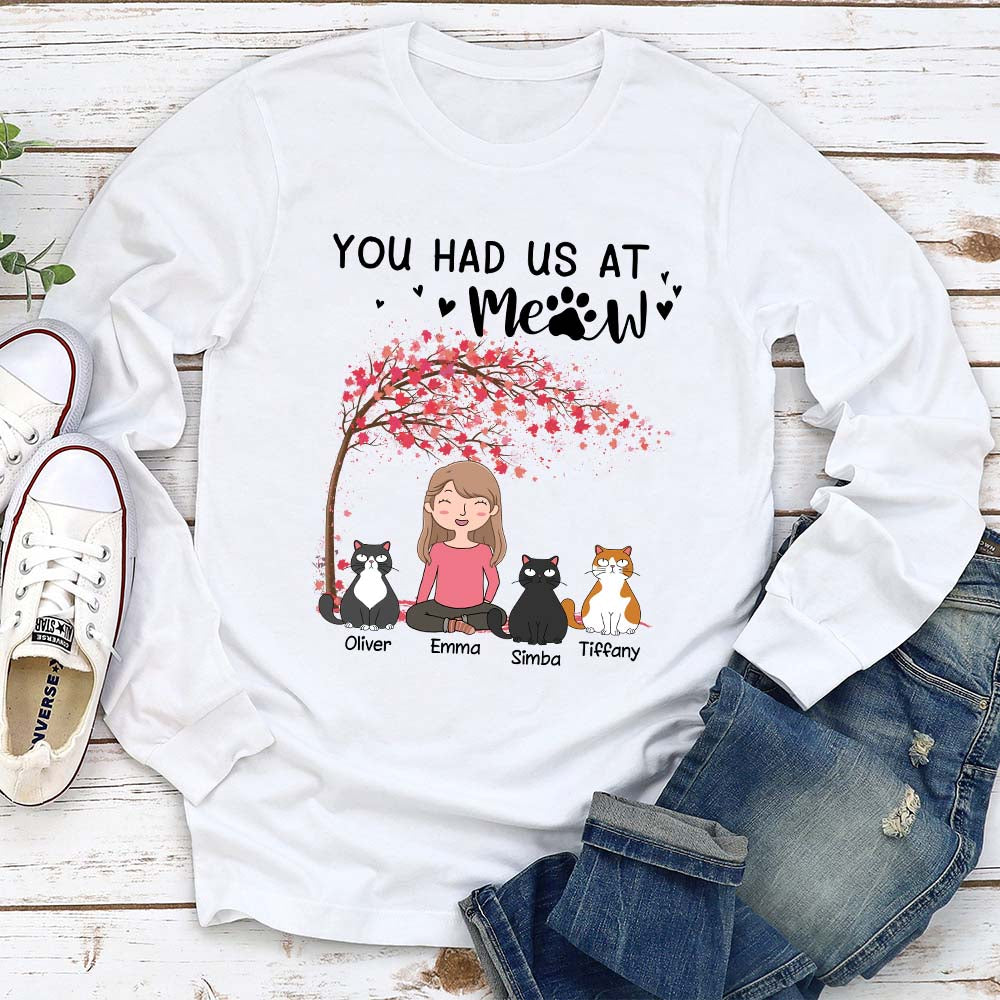 You Had Me At Meow Cartoon - Personalized Custom Long Sleeve T-shirt