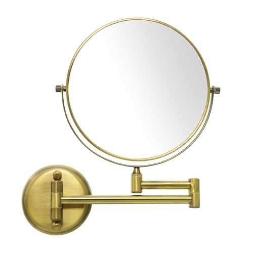 GURUN 8" Wall Mounted Makeup Mirror with 10X Magnification,Two-Sided Swivel Bathroom Mirror,Antique Satin Brass Finish M1306K(8in,10x)