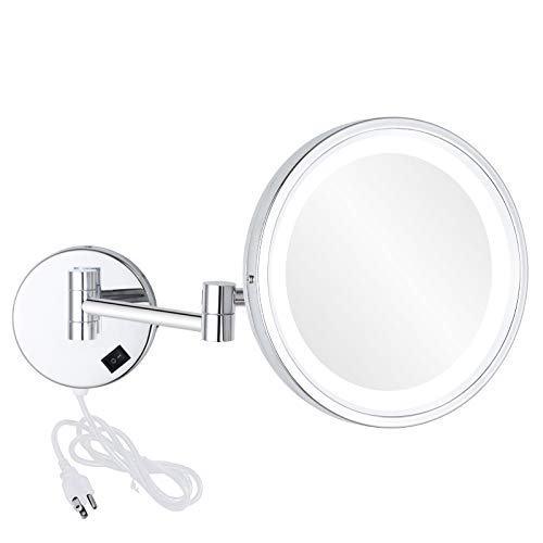 Nicesail LED Lighted Wall Mount Mirror 8.5-Inch with 7X Magnification, Swivel Mountable Makeup Mirror with Plug Chrome Finish (8.5in,7X)