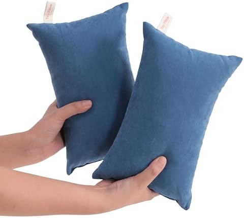 NTBAY 2 Pack Tiny Pillows, 11"x7" Microfiber Mini Pillows for Baby, Travel, Pets, Soft Machine Washable Small Pillows with Excellent Resilience for Neck, Wrist, Lumbar and Knee Support, Denim Blue