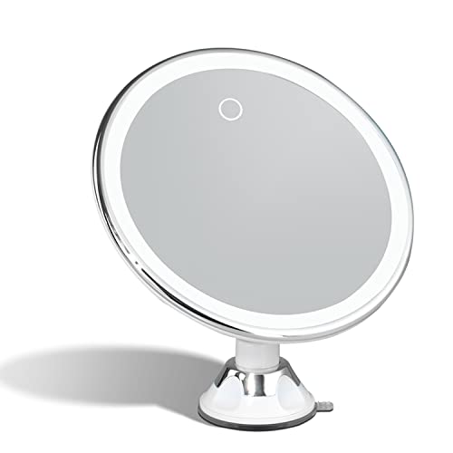 Fancii Rechargeable 10X Magnifying Makeup Mirror with 3 Light Settings - Large 8 inch Lighted Travel Vanity Mirror, Locking Suction Cup, 40pcs Dimmable LEDs, 12 Hours Battery Life - Luna 2
